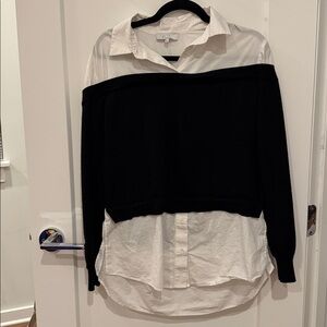 Pearl by Lela Rose layered blouse with off shoulder sweater